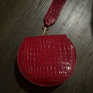 Forever 21 Glossy Red Croc-Pattern Wristlet
